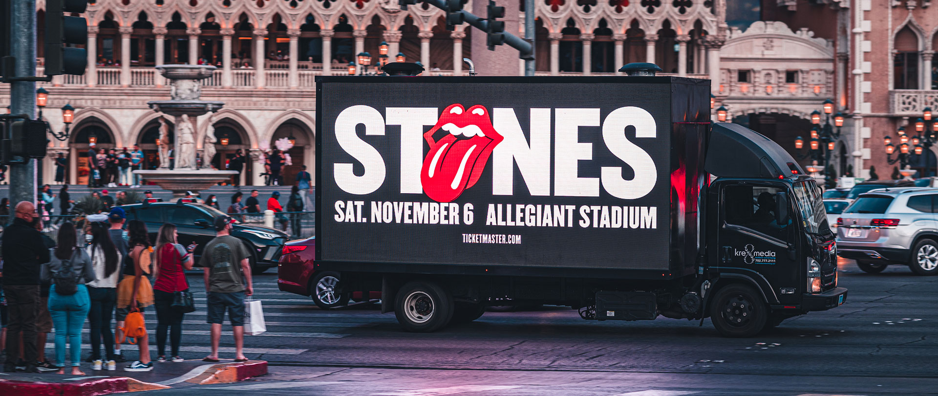 Digital Mobile Billboard rolling down the Las Vegas Strip advertising the Rolling Stones